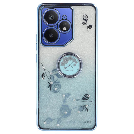 KADEM For Realme Neo7 5G Case Ring Kickstand TPU Flowers Phone Cover Gradient Glitter - Blue