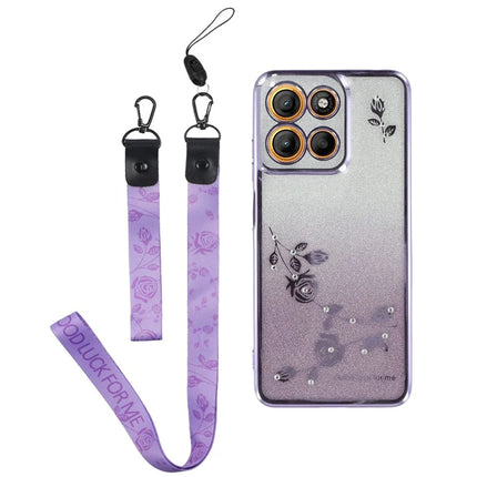 KADEM For Motorola Moto G15 4G / G15 Power 4G Case Flower Pattern TPU Gradient Phone Cover with Lanyards - Purple