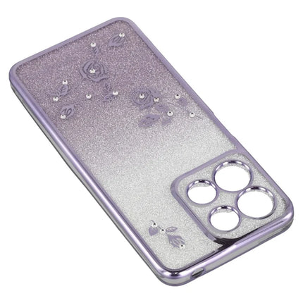 KADEM For Motorola Moto G15 4G / G15 Power 4G Case with Kickstand TPU Flowers Phone Cover Gradient Glitter