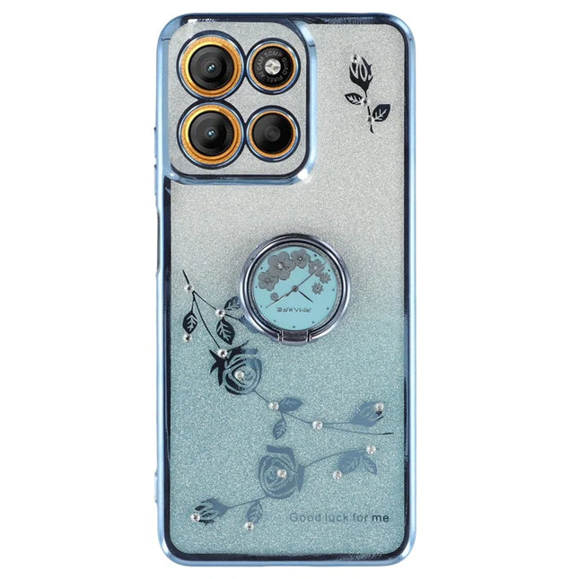 KADEM For Motorola Moto G15 4G / G15 Power 4G Case with Kickstand TPU Flowers Phone Cover Gradient Glitter - Blue