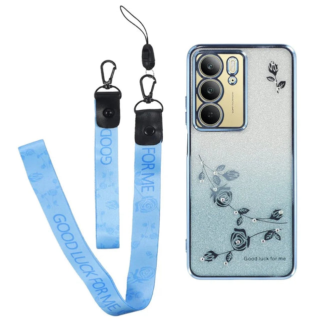 KADEM For Realme C75 Case Flower Pattern TPU Gradient Phone Cover with Lanyards - Blue