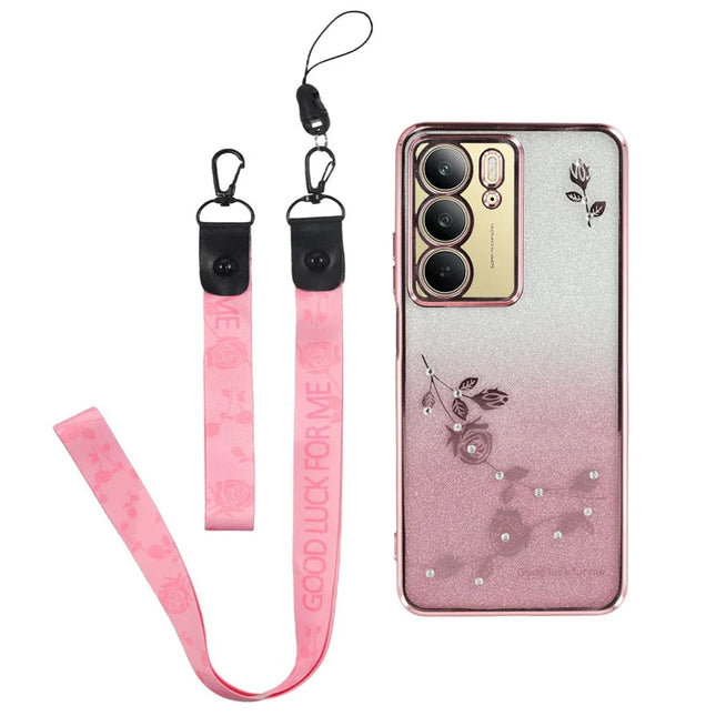 KADEM For Realme C75 Case Flower Pattern TPU Gradient Phone Cover with Lanyards - Rose Gold