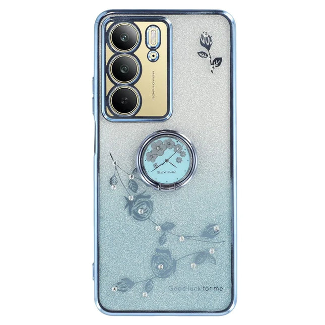 KADEM For Realme C75 Case Ring Kickstand TPU Flowers Phone Cover Gradient Glitter - Blue