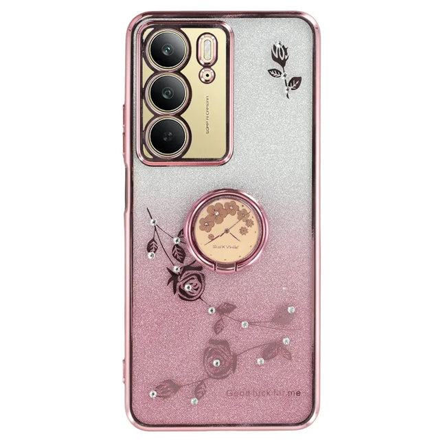 KADEM For Realme C75 Case Ring Kickstand TPU Flowers Phone Cover Gradient Glitter - Rose Gold