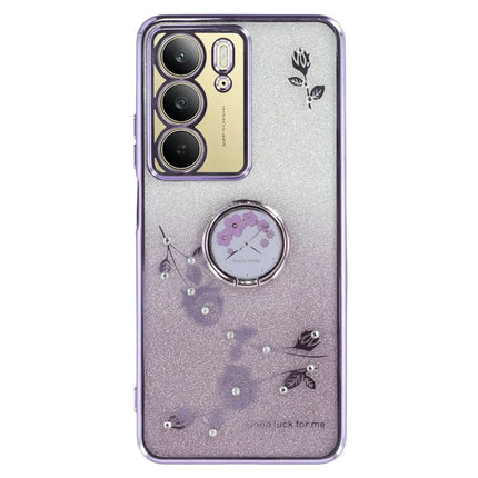 KADEM For Realme C75 Case Ring Kickstand TPU Flowers Phone Cover Gradient Glitter - Purple