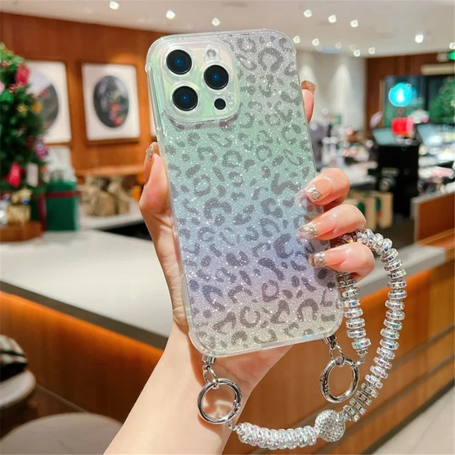 For iPhone 16 Pro Max Case Gradient TPU Phone Back Cover with Glitter Card Rhinestones Decor Strap - Black