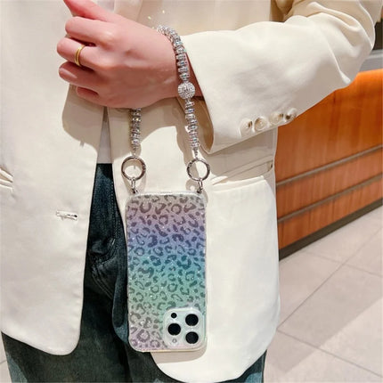 For iPhone 16 Pro Max Case Gradient TPU Phone Back Cover with Glitter Card Rhinestones Decor Strap