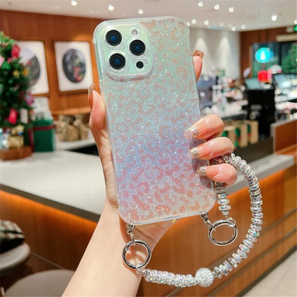 For iPhone 16 Pro Max Case Gradient TPU Phone Back Cover with Glitter Card Rhinestones Decor Strap - Gold