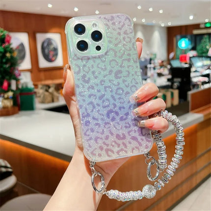 For iPhone 16 Pro Max Case Gradient TPU Phone Back Cover with Glitter Card Rhinestones Decor Strap - Purple