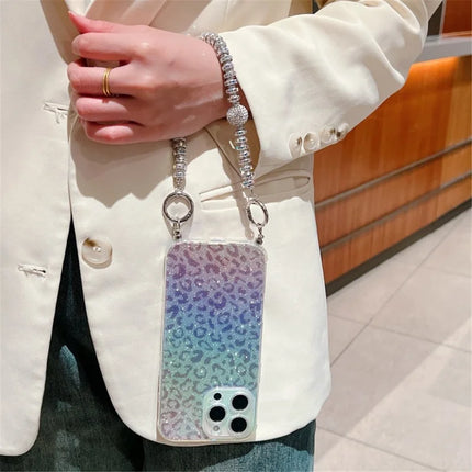 For iPhone 16 Pro Max Case Gradient TPU Phone Back Cover with Glitter Card Rhinestones Decor Strap