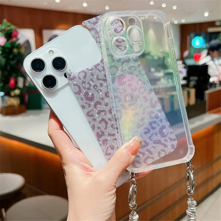 For iPhone 16 Pro Max Case Gradient TPU Phone Back Cover with Glitter Card Rhinestones Decor Strap