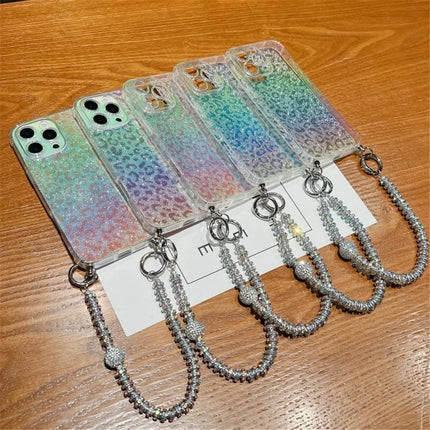 For iPhone 16 Pro Max Case Gradient TPU Phone Back Cover with Glitter Card Rhinestones Decor Strap