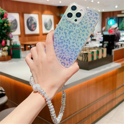 For iPhone 16 Pro Max Case Gradient TPU Phone Back Cover with Glitter Card Rhinestones Decor Strap - Blue