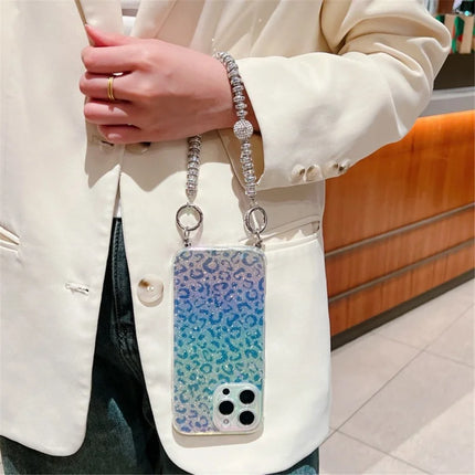 For iPhone 16 Pro Max Case Gradient TPU Phone Back Cover with Glitter Card Rhinestones Decor Strap