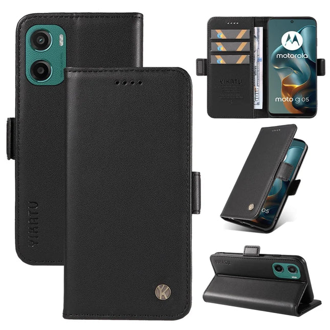 For Motorola Moto G15 4G Wallet Phone Case YIKATU YK-003 Leather Stand Cover -  Black
