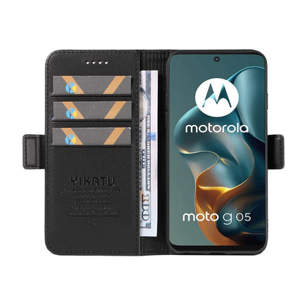 For Motorola Moto G15 4G Wallet Phone Case YIKATU YK-003 Leather Stand Cover -  Black