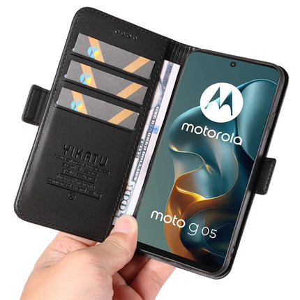 For Motorola Moto G15 4G Wallet Phone Case YIKATU YK-003 Leather Stand Cover -  Black