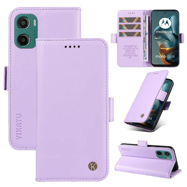 For Motorola Moto G15 4G Wallet Phone Case YIKATU YK-003 Leather Stand Cover -  Light Purple