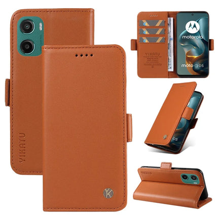 For Motorola Moto G15 4G Wallet Phone Case YIKATU YK-003 Leather Stand Cover - Brown