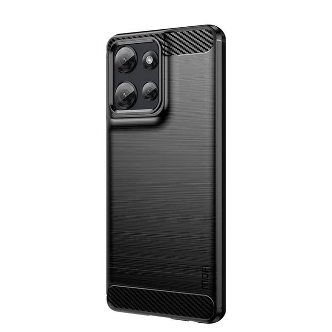 For Motorola Moto G Power (2025) Back Cover MOFI Brushed Texture Carbon Fiber Soft TPU Case - Black