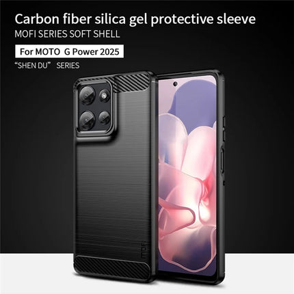 For Motorola Moto G Power (2025) Back Cover MOFI Brushed Texture Carbon Fiber Soft TPU Case