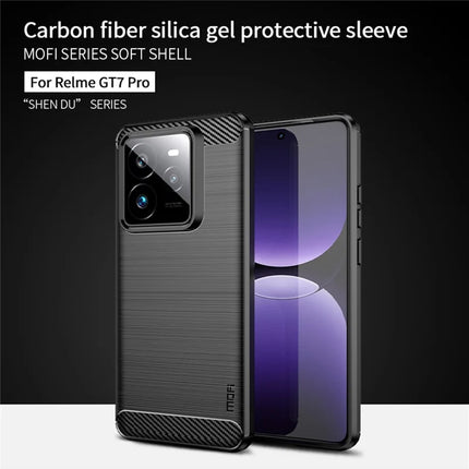 For Realme GT 7 Pro 5G Back Cover MOFI Brushed Texture Carbon Fiber Soft TPU Case