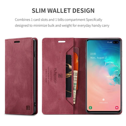 For Samsung Galaxy S10 Plus Wallet Case AUTSPACE A01 Leather Stand Cover with RFID Blocking Card Holder