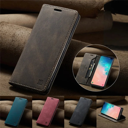 For Samsung Galaxy S10 Plus Wallet Case AUTSPACE A01 Leather Stand Cover with RFID Blocking Card Holder