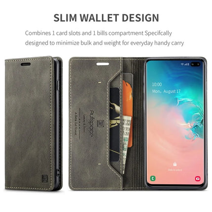 For Samsung Galaxy S10 Plus Wallet Case AUTSPACE A01 Leather Stand Cover with RFID Blocking Card Holder