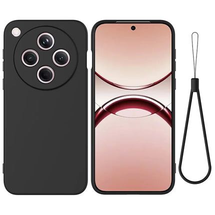 For Oppo Find X8 5G Liquid Silicone Case Phone Back Cover with Hand Strap - Black