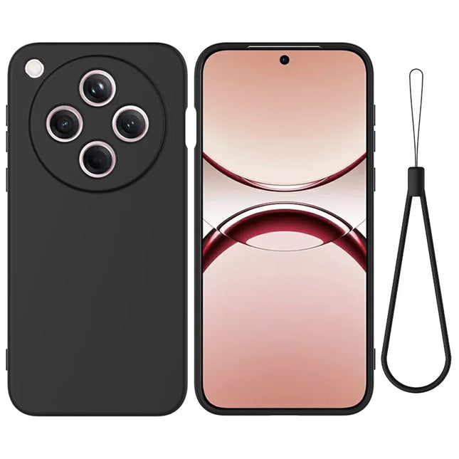 For Oppo Find X8 5G Liquid Silicone Case Phone Back Cover with Hand Strap - Black