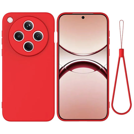 For Oppo Find X8 5G Liquid Silicone Case Phone Back Cover with Hand Strap - Red