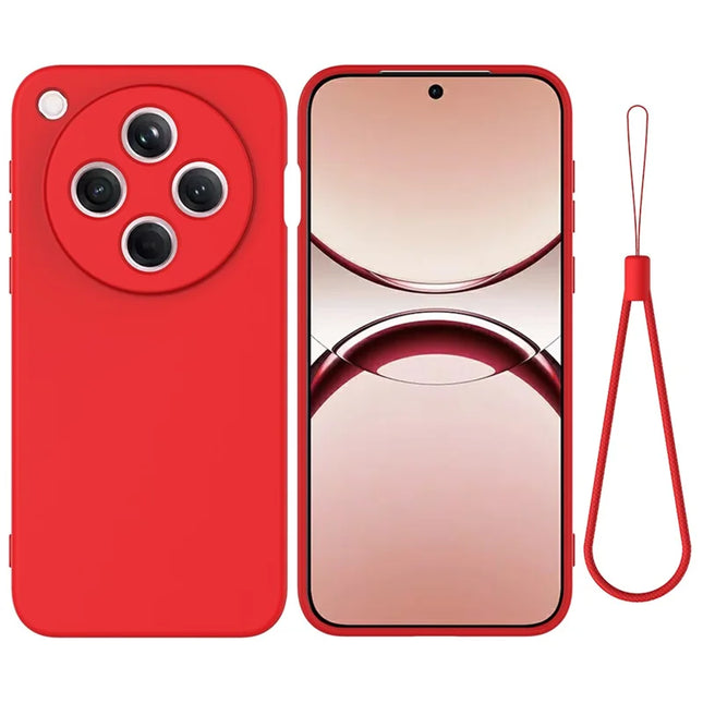 For Oppo Find X8 5G Liquid Silicone Case Phone Back Cover with Hand Strap - Red