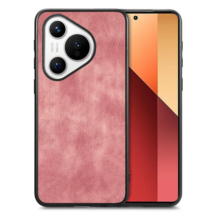 For Huawei Pura 70 Case Shockproof Slim Retro Leather Phone Back Cover - Pink
