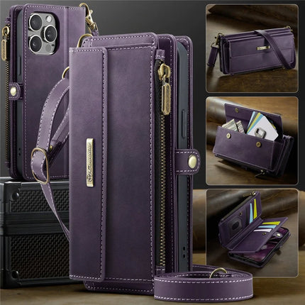 CASEME C39 Series For iPhone 13 Pro Max Case RFID Blocking 9 Card Slots Zipper Wallet Stand Leather Cover with Strap