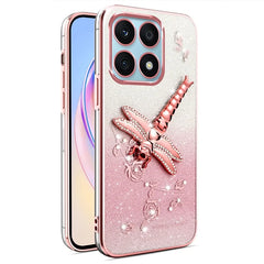 KADEM For Honor X8a 4G Case Dragonfly Kickstand TPU Flowers Glitter Phone Cover - Pink