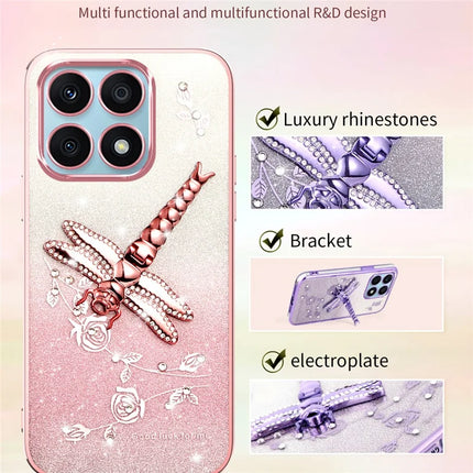 KADEM For Honor X8a 4G Case Dragonfly Kickstand TPU Flowers Glitter Phone Cover