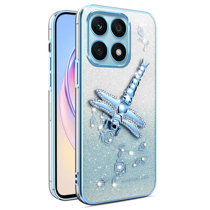 KADEM For Honor X8a 4G Case Dragonfly Kickstand TPU Flowers Glitter Phone Cover - Blue