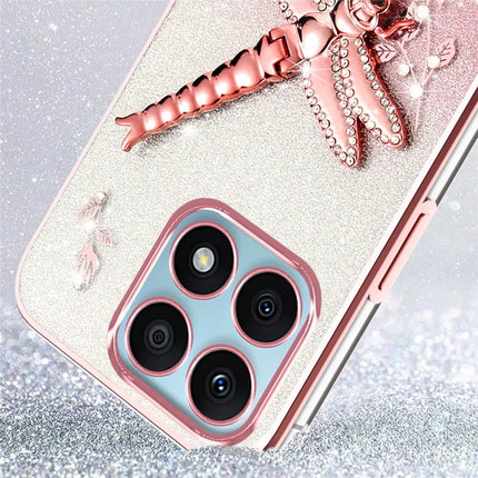 KADEM For Honor X8a 4G Case Dragonfly Kickstand TPU Flowers Glitter Phone Cover