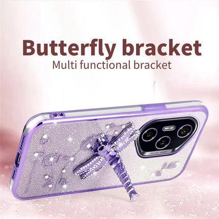 KADEM For Honor 300 Pro Case Dragonfly Kickstand TPU Flowers Glitter Phone Cover