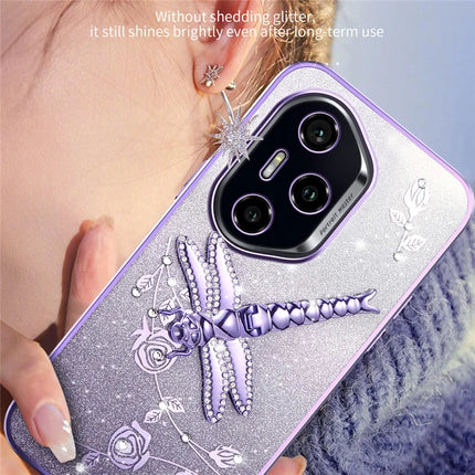 KADEM For Honor 300 Pro Case Dragonfly Kickstand TPU Flowers Glitter Phone Cover