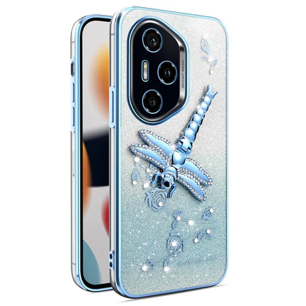 KADEM For Honor 300 Pro Case Dragonfly Kickstand TPU Flowers Glitter Phone Cover - Blue
