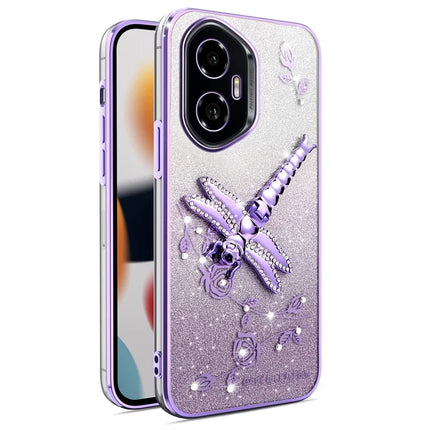 KADEM For Honor 300 Case Dragonfly Kickstand TPU Flowers Glitter Phone Cover - Purple