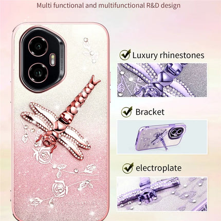 KADEM For Honor 300 Case Dragonfly Kickstand TPU Flowers Glitter Phone Cover