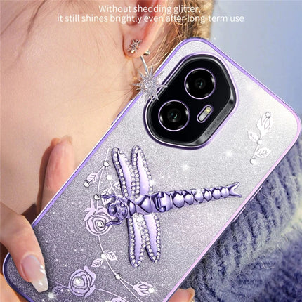 KADEM For Honor 300 Case Dragonfly Kickstand TPU Flowers Glitter Phone Cover