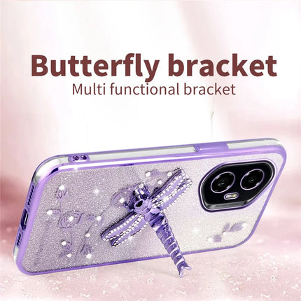 KADEM For Honor 300 Case Dragonfly Kickstand TPU Flowers Glitter Phone Cover