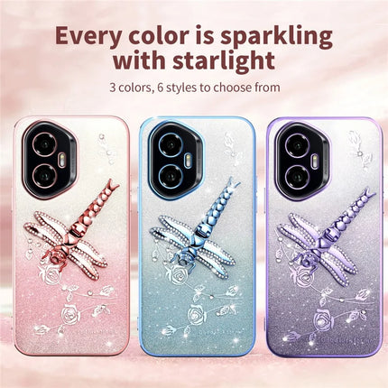 KADEM For Honor 300 Case Dragonfly Kickstand TPU Flowers Glitter Phone Cover