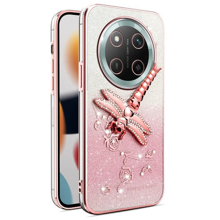 KADEM For Honor X60 Pro 5G Case Dragonfly Kickstand TPU Flowers Glitter Phone Cover - Pink