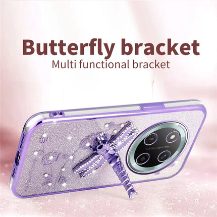 KADEM For Honor X60 Pro 5G Case Dragonfly Kickstand TPU Flowers Glitter Phone Cover
