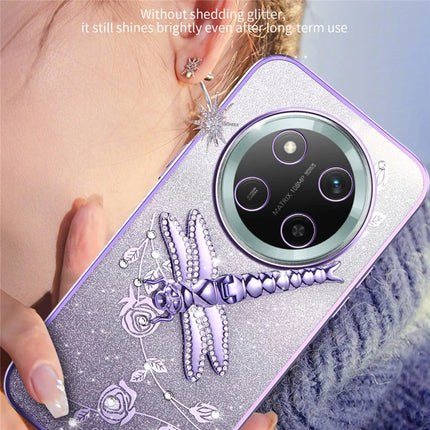 KADEM For Honor X60 Pro 5G Case Dragonfly Kickstand TPU Flowers Glitter Phone Cover